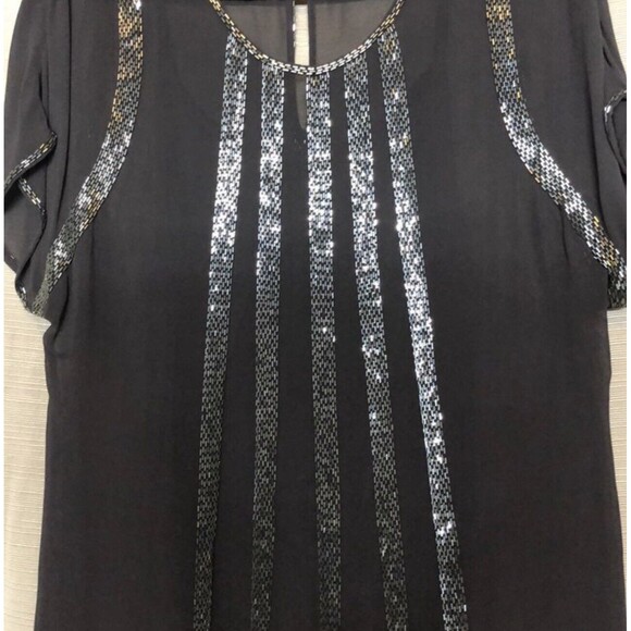Cache Sheer Beaded Blouse Top In Charcoal Sz Med - Picture 2 of 8